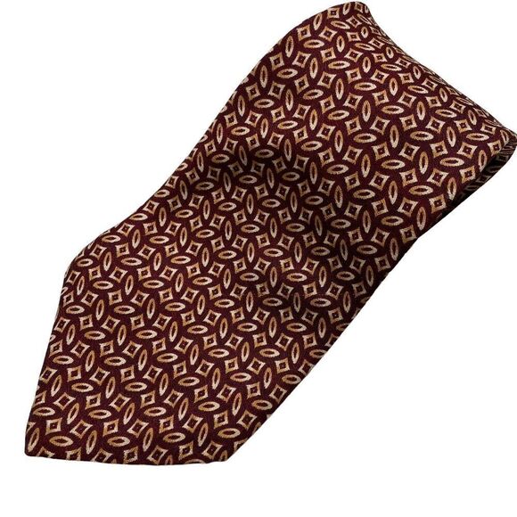Perry Ellis Tie Men's Necktie Silk Portfolio Geometric Maroon Brown Ivory USA - Picture 1 of 7